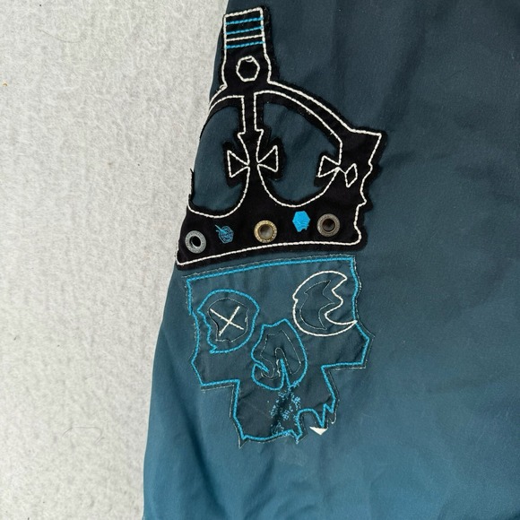 Micros Board Shorts Mens 32 Blue Checkered Skulls Crown Embroidered Swim Trunks - Picture 4 of 7